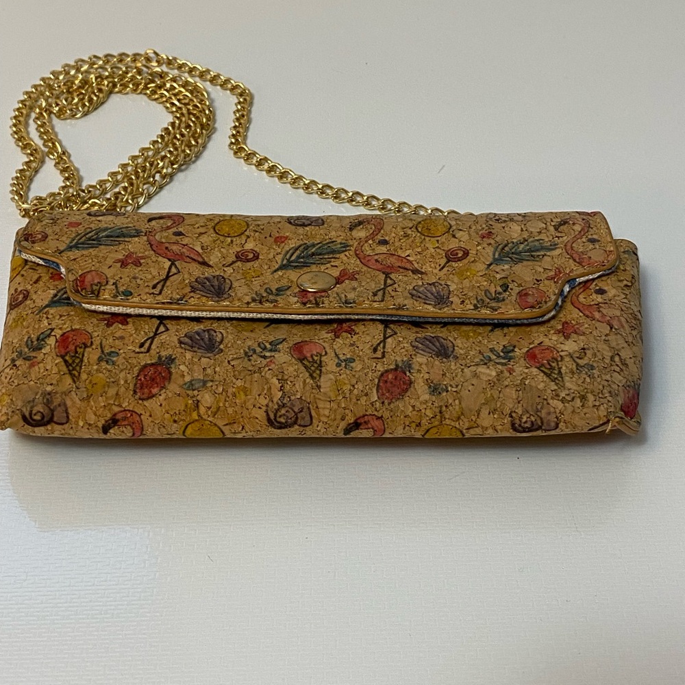 Vegan Cork phone crossbody with Gold Chain